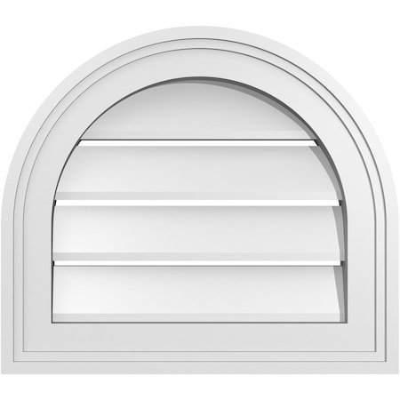 Ekena Millwork Round Top Surface Mount PVC Gable Vent: Functional, w/ 2"W x 1-1/2"P Brickmould Frame, 16"W x 14"H GVPRT16X1402SF